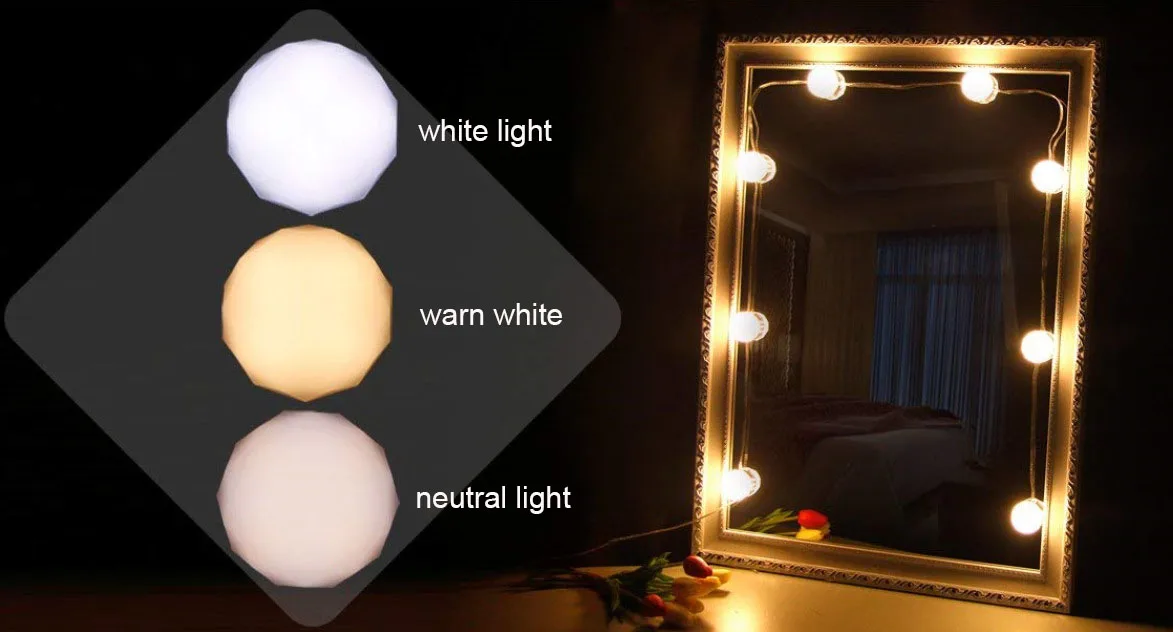 Зеркало для макияжа светодиодный Usb три Цвет Adjustab огни 10 Голливуд Vanity светильники с диммером, Linkable, зеркало не входит - Испускаемый цвет: Three color adjustab