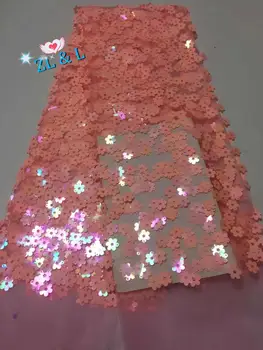 

New beautiful hexagonal sequins Africa Nigeria lace French net suitable for wedding dress skirt fabric 5 yards