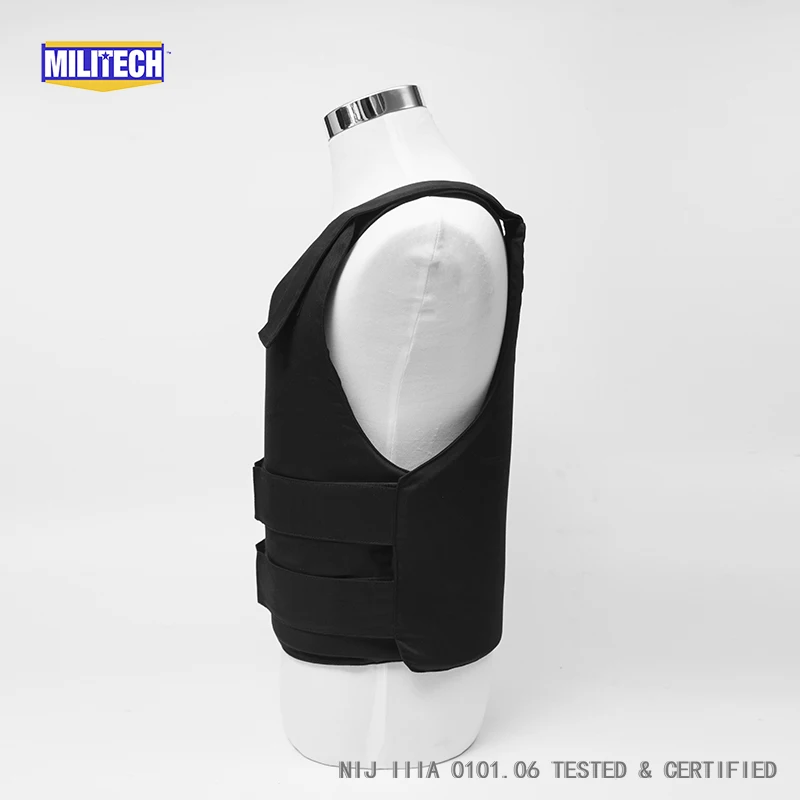 Militech Black NIJ IIIA 3A and Level 1 Stab Concealable Twaron Aramid Bulletproof Vest Covert Ballistic Bullet Proof Vest