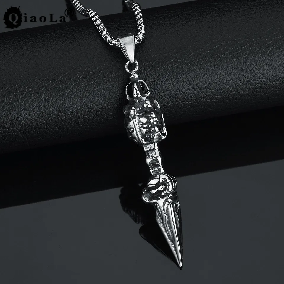 

Qiao La Stainless Steel Pendant Necklace Indian Vintage Amulet Men Punk Gothic Necklace Individuality Religious Classic Jewelry