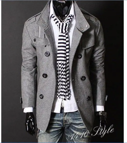 Mens Double PEA Wool Half Trench Coat Trench Coat Jacket Gray Mens Double PEA Wool Half Trench Coat Trench Coat Jacket Gray
