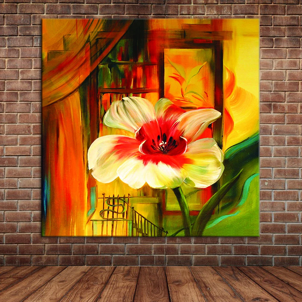 Abstract Oil Painting Flowers Yellow Canvas Art Decoration Hand Painted