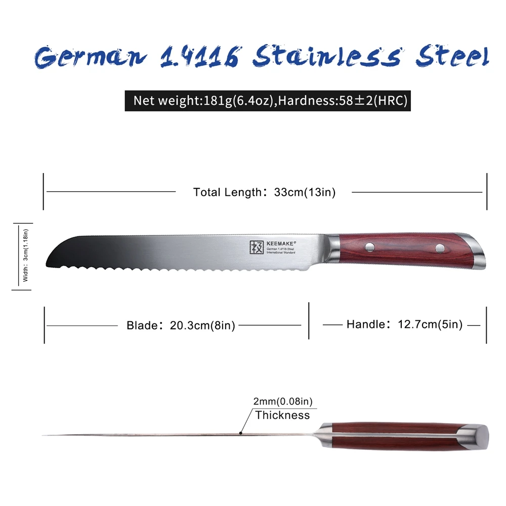Sunnecko " нож для хлеба немецкий 1,4116 сталь лезвие для завтрака слайсер кухонные ножи цветная деревянная ручка инструмент для приготовления подарка для нарезки