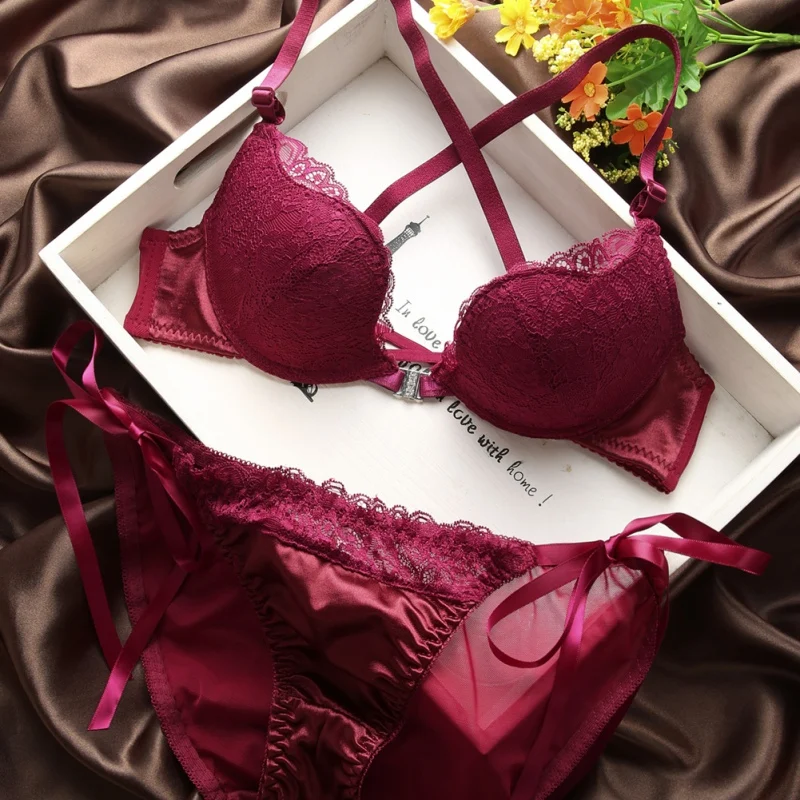 Comfy Woman Lingerie Sexy Front Buckle Bras Front Closure U Shape Push Up Bra and Panty Set