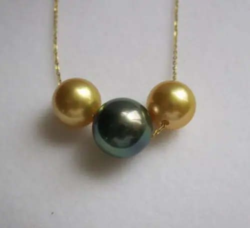 

charming huge11-12mm south sea natural black gold pearl pendant