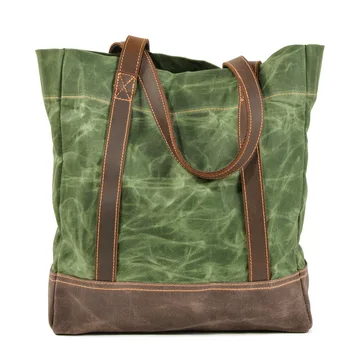 

Shoulder bag women 2019 new European and American wax canvas portable shopping bags casual leather large-capacity tote bag