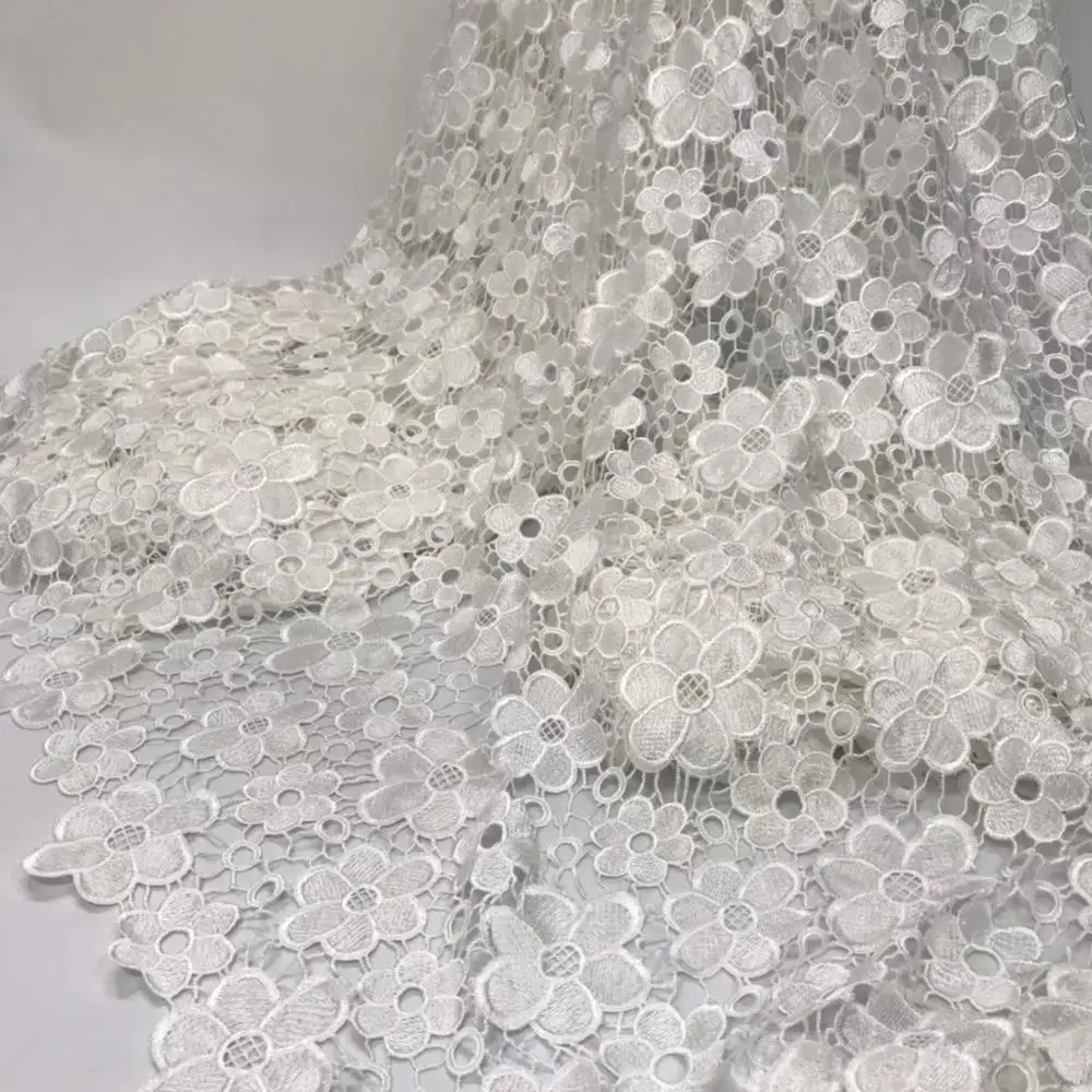 

white african lace fabrics 5yard guipure lace fabric 2019 high quality african cord lace fabric for wedding RFJUL141