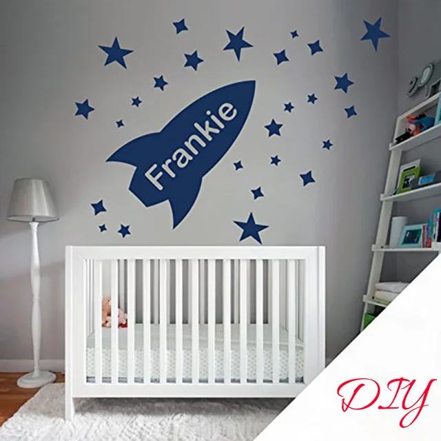 rockets custom name wall art sticker personalize with kid's name