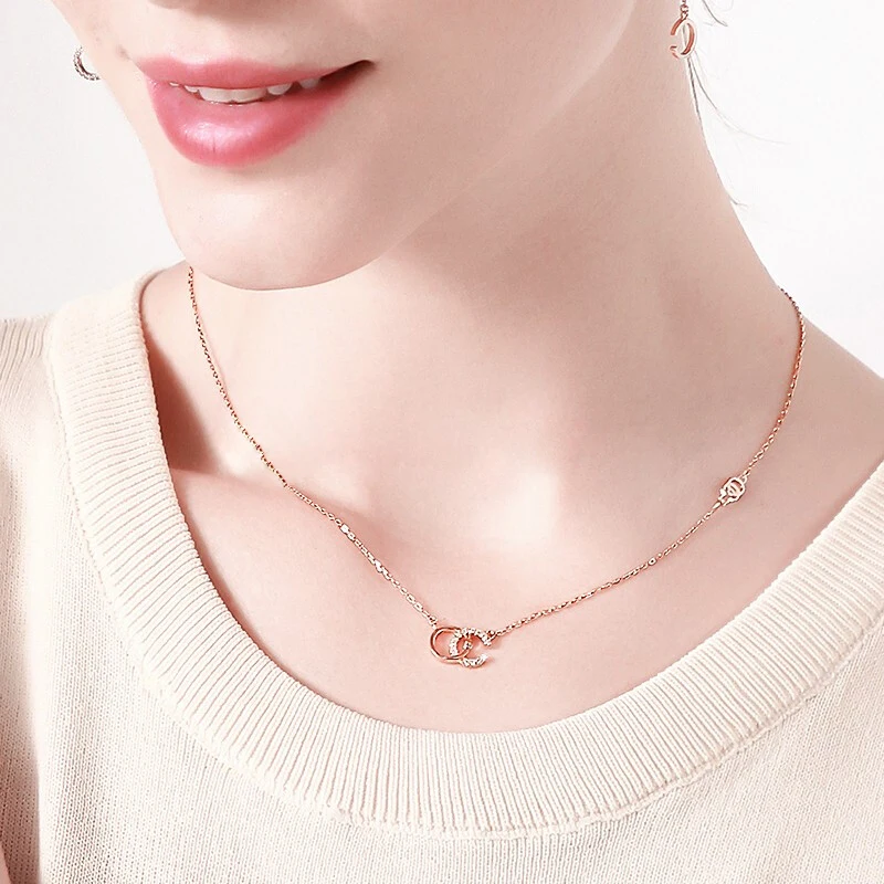 

WARME FARBEN Women Pendant NecklaceS 925 Silver with Chain Rose Gold Double C Letter Necklace Fashion Jewelry Choker for Femme