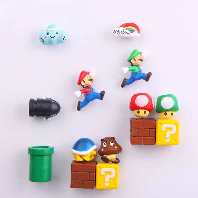 63 шт. 3D Супер Марио смолы магниты на холодильник игрушки для детей украшения дома фигурки настенные Марио магнитные пули кирпичи
