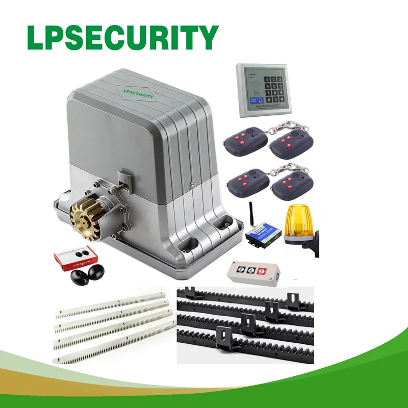 

LPSECURITY 1800kg 4 remote switch commercial GSM sliding gate opener motor with 6 racks beam sensor lamp keypad push button