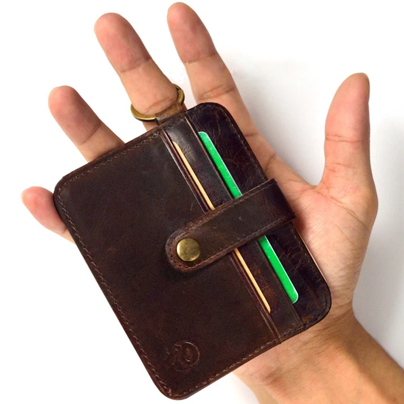 

100% Cowhide Leather Thin Credit Card Holder Mini Wallets Key Holder for Bank Credit Card Case Bags Small Cash Purse Clip Pocket