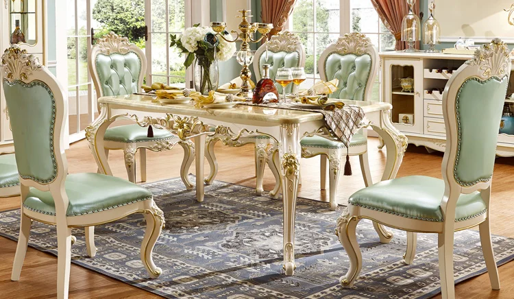 latest marble top wooden base dining table designs - 913