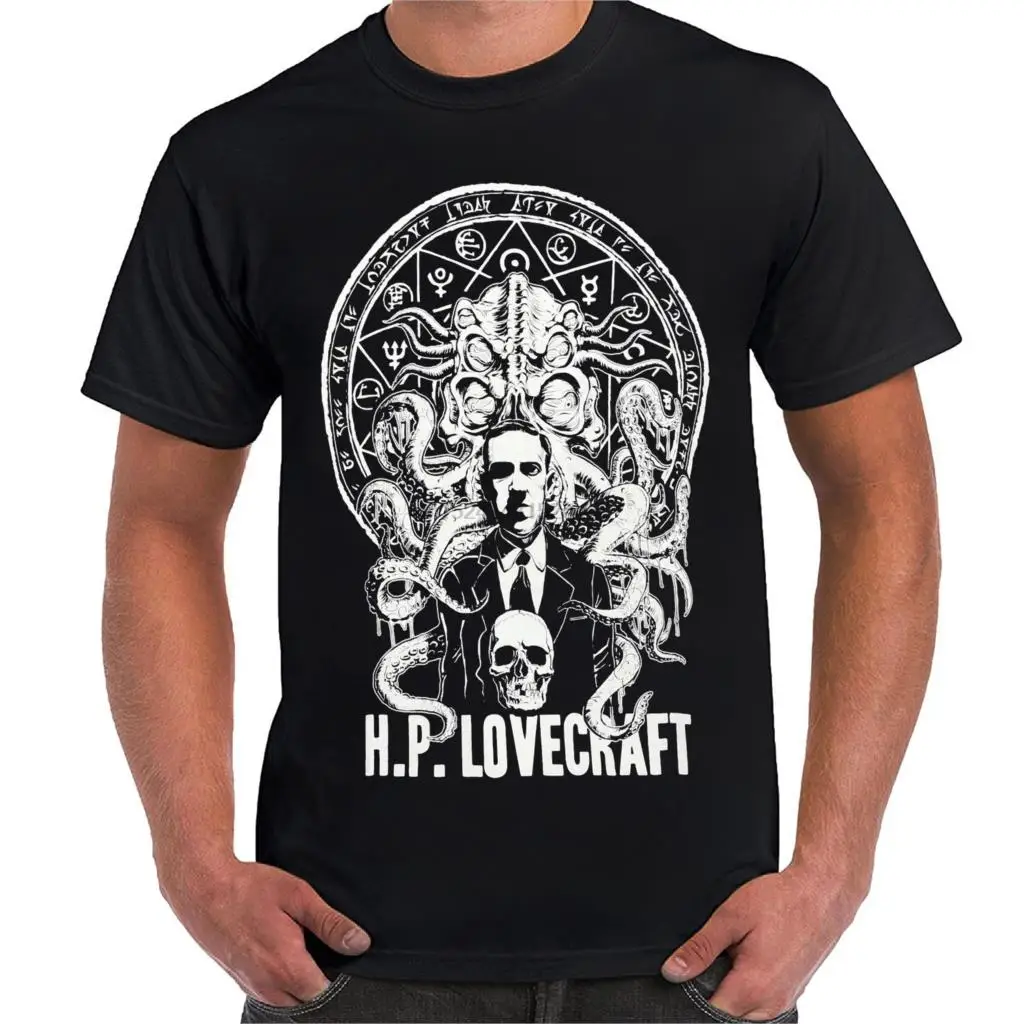 H P Lovecraft Cthulhu Приталенная футболка с изображением страшной фантастики|Футболки| |