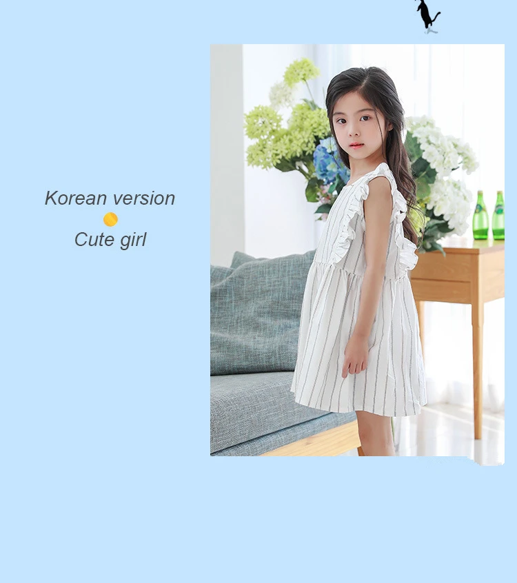 Yeediosn Summer Beach Kids Dresses For Girls Cotton Striped Girls Princess Dress Sleeveless Ruffles Children White Girl Costume (10)