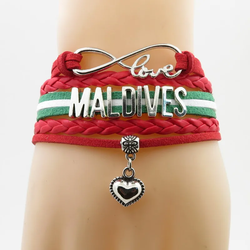 

love maldives National Flag Bracelet heart Charm maldives flag leather bracelets & bangle for woman and man jewelry GIFT