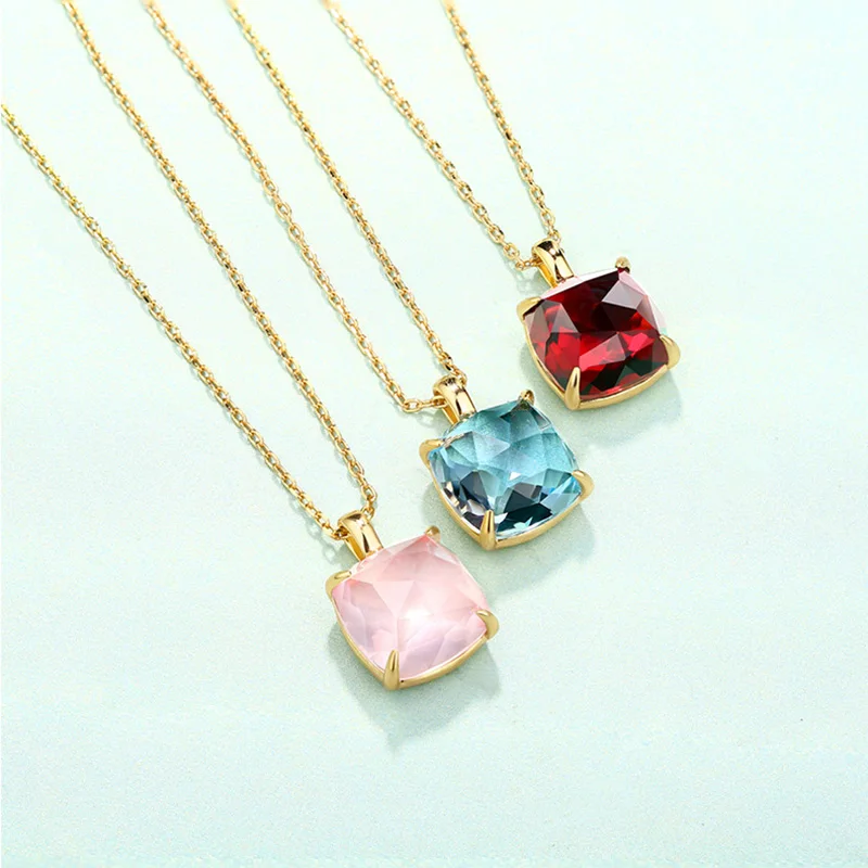 

Simple short clavicle chain 925 sterling silver sky blue topa pendant necklace