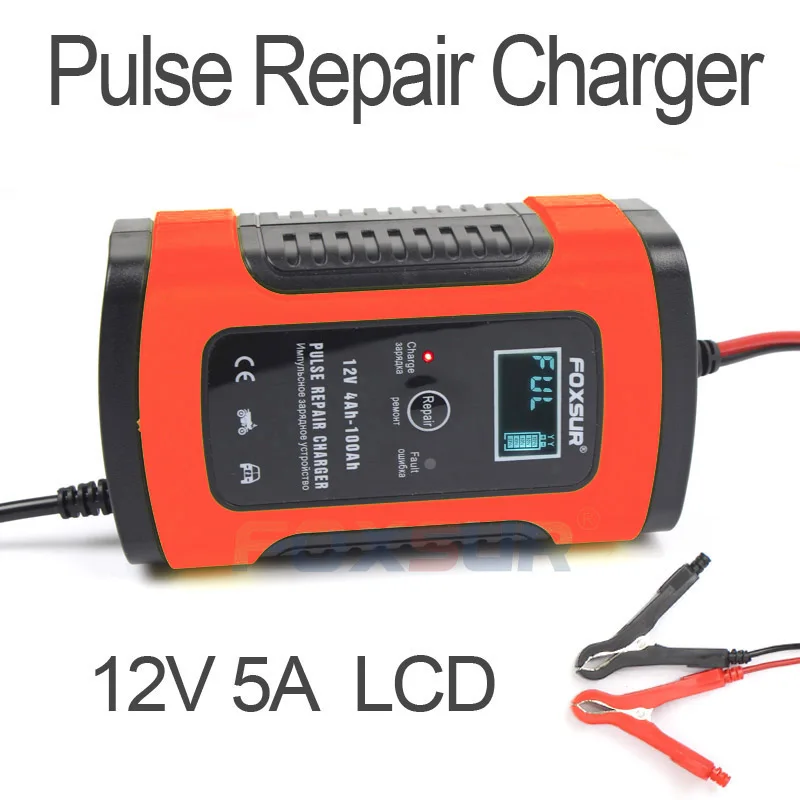12V 5A LCD Display Smart Car Motorcycle Battery Charger Auto Pulse Repair 