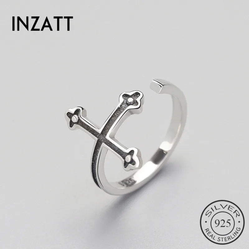 

INZATT Punk Black Cross Vintage Ring Genuine 925 Sterling Thai Silver For Women Party Fashion jewelry New 2018 Gifts Brincos