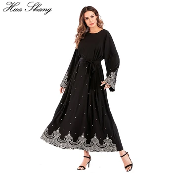 

5XL Plus Size Muslim Dress Embroidery Floral Beading Dubai Abaya Maxi Long Dress Ladies Tunic Turkey Saudi Arabia Islamic Dress