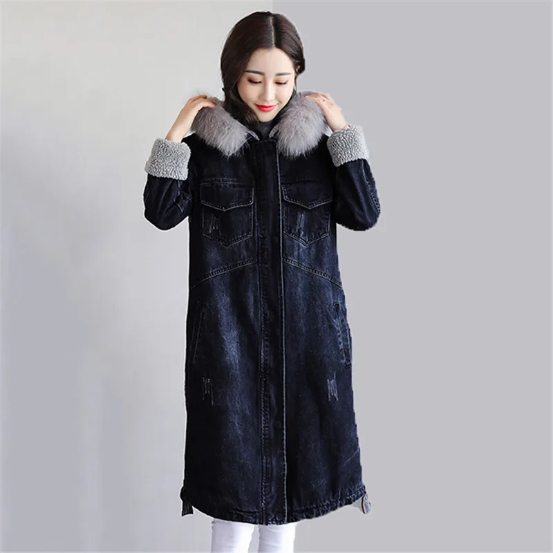 Femmes Boyfriend Taille 2018 De Plus Coton Ldt675 La Style Hiver Mode Manteau Veste Longue Parkas Denim Épaissir Lâche Black mN8n0w