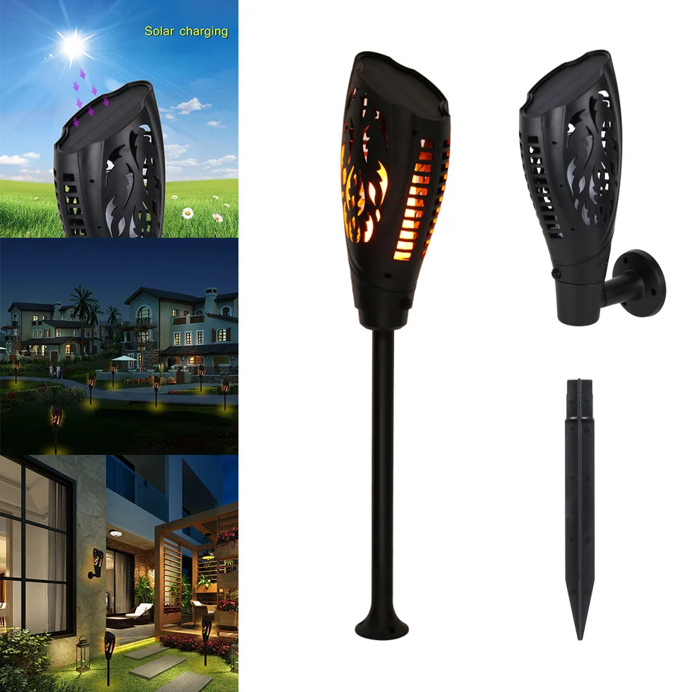 

Solar Torch Light Flickering Flames Decor 2 Install Ways Wall Lamp for Garden Yard Patio Pathway CLH@8