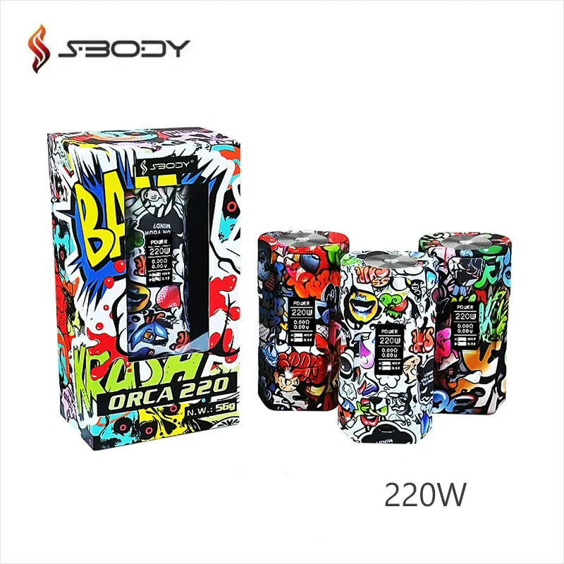 

Original Sbody ORCA 220W Box Mod Graffiti Pattern Electronic Cigarette VW TC Mods Fit Dual 18650 Battery RDA RBA RDTA Vape Tank