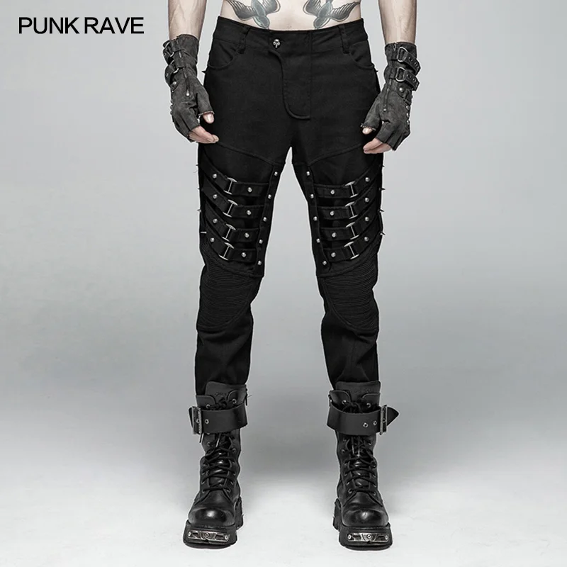

2019 Punk Rave Rock Gothic Rivet Heavy Metal Decorate Street Style Personality Cowboy Steampunk Men's Pants Trousers WK357