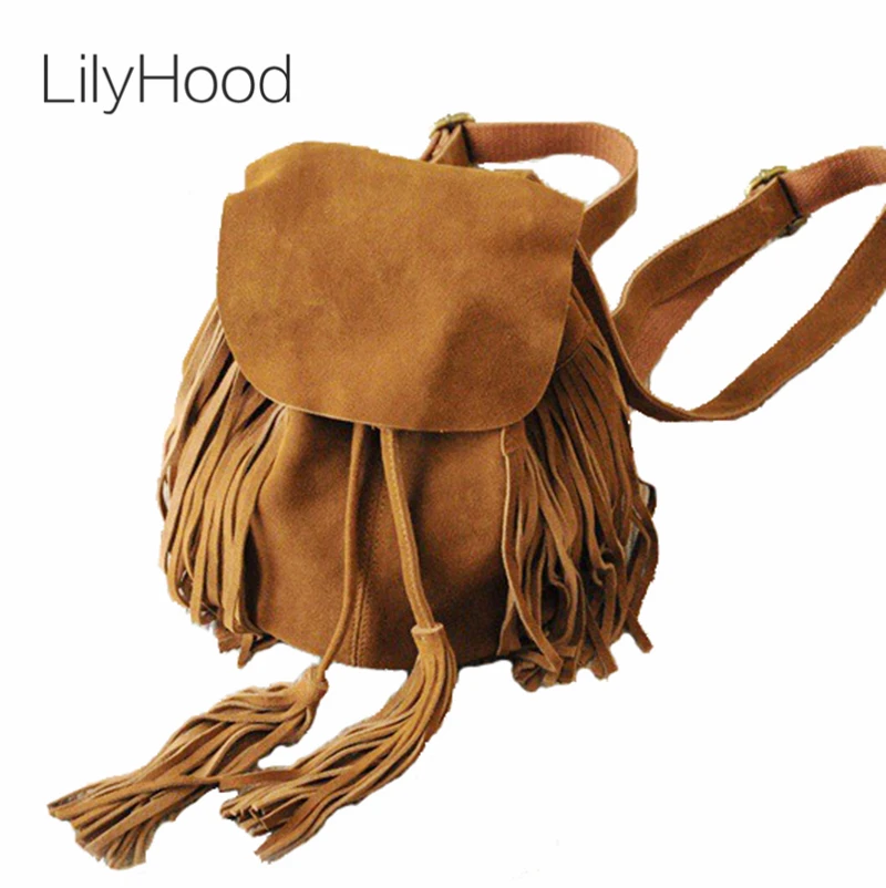 LilyHood Women Small Genuine Leather Suede Feminine Backpack Bohemian Boho Chic Ibiza Mini ...