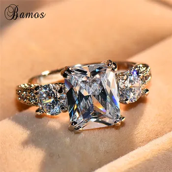 

Luxury Female Big Zircon Stone Ring Fashion Silver Color Jewelry 14KT White Gold Wedding Engagement Rings For Women