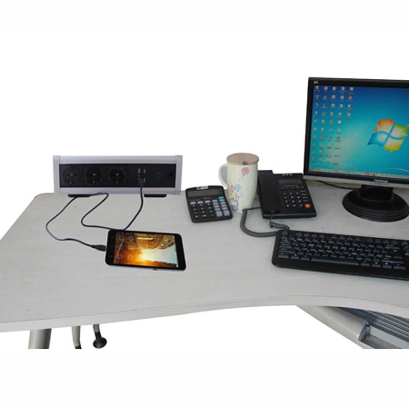 Customized Movable Triangle Desktop Fixed Socket 3 EU Power sockets +2 USB Charger ports+1 HDMI+1 RJ45 Network Configuration