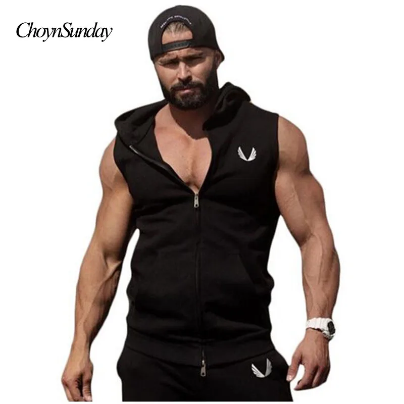 

Hot 2018 Mens Cotton Hoodie Sweatshirts fitness clothes bodybuilding tank top men Sleeveless Trend Tees Shirt Casual golds vest