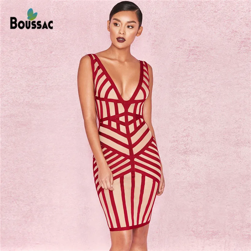 

Women New Spring Rayon Bandage Dress Geometric Striped Contrast Color Backless Plus Size Casual Sexy Dress Bodycon vestido