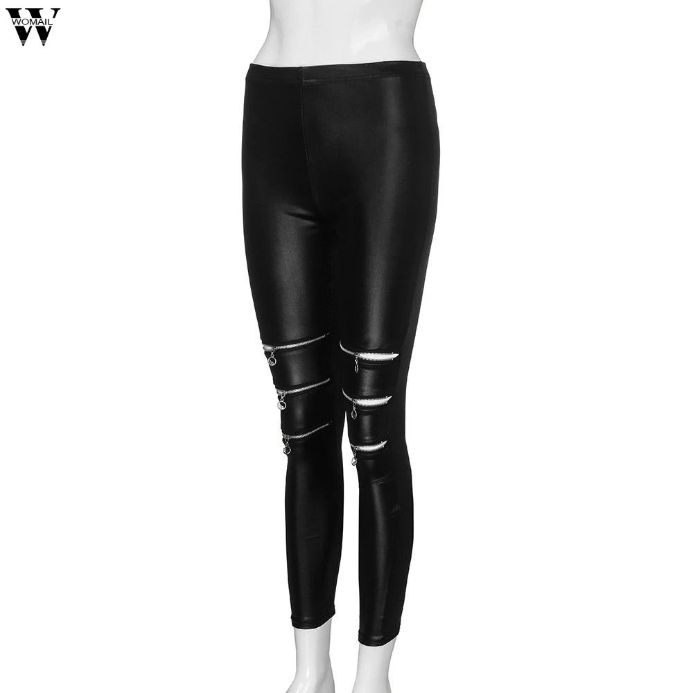 Womail Women Pants Fashion High Elasticity Zippers Leggings Leather Pants Female Full Length Trousers Nov6