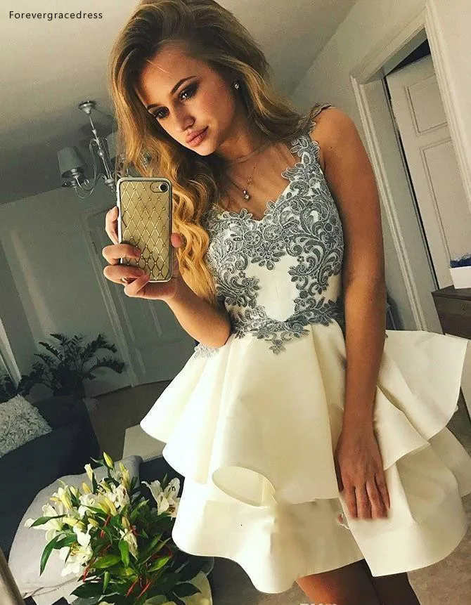 2019 RUffle Layered Skirt Mini Short Cocktail Dress Sheer Neck A Line Appliqued Junior Prom Homecoming Gowns Graduation Dress BC1637  110 (3)