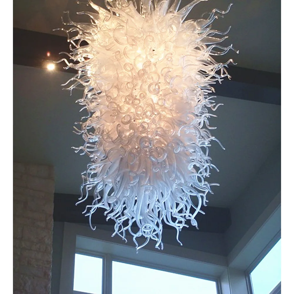 Pure White Art Glass Chandelier Chihuly Style High Hanging Chain Chandelier Lighting