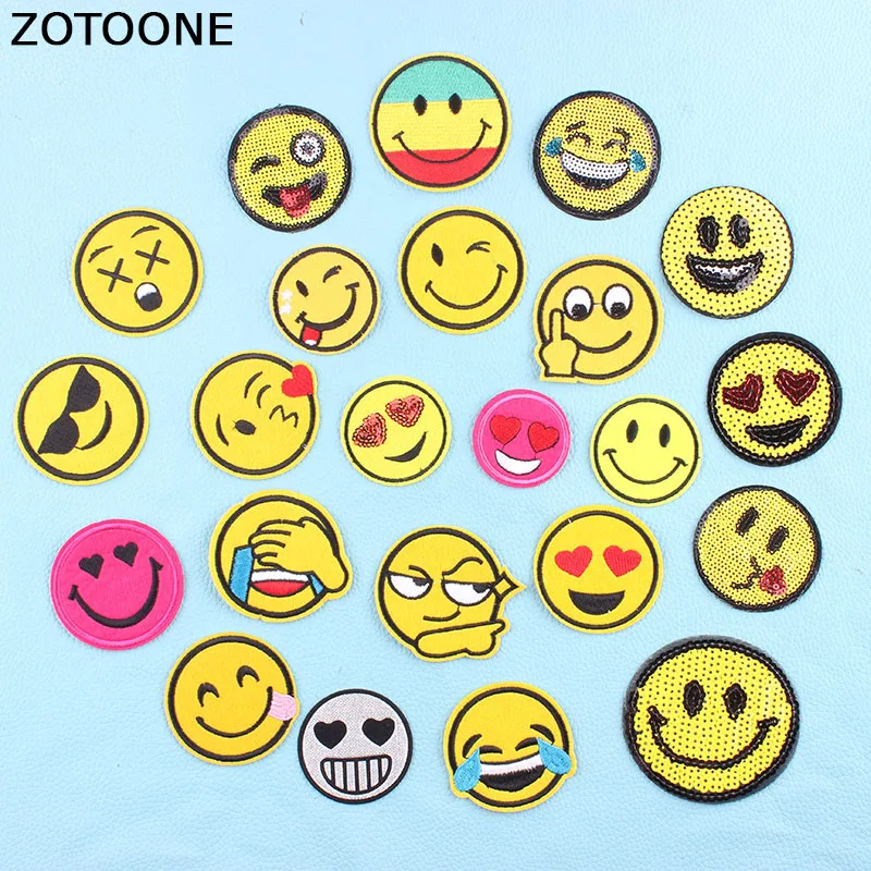 

ZOTOONE Iron on Patches Cute Emoji Embroidery Patch for Clothing Sequin Patches Applique for Jacket Stickers Badge DIY Apparel C