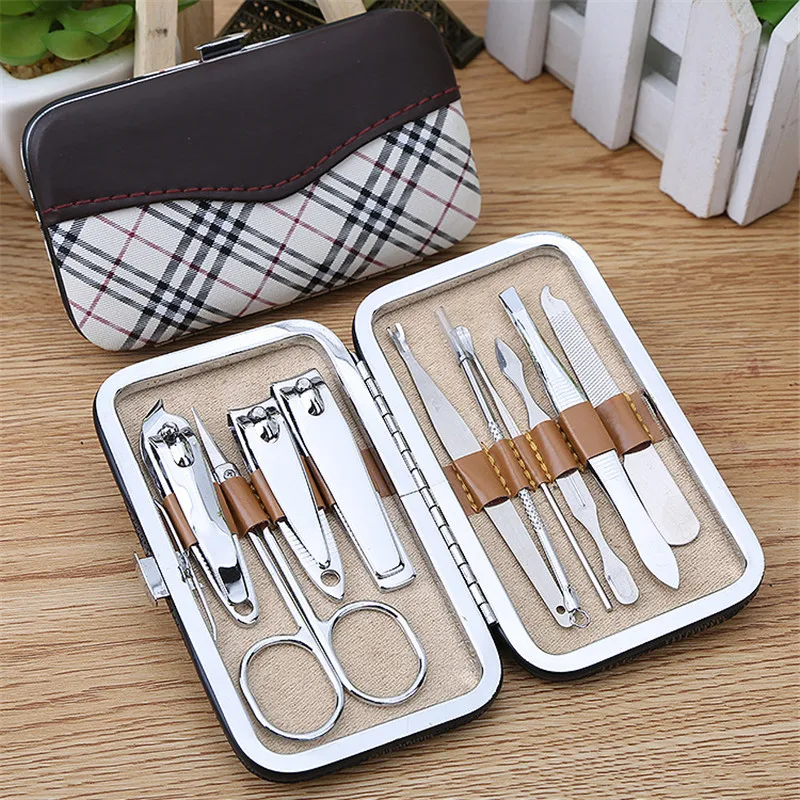 

10PCS/Set Case Portable Size Stainless Steel Manicure Set Cleaner Nail Clipper Cutter Kit Nail Care Tools Case Beauty Essential