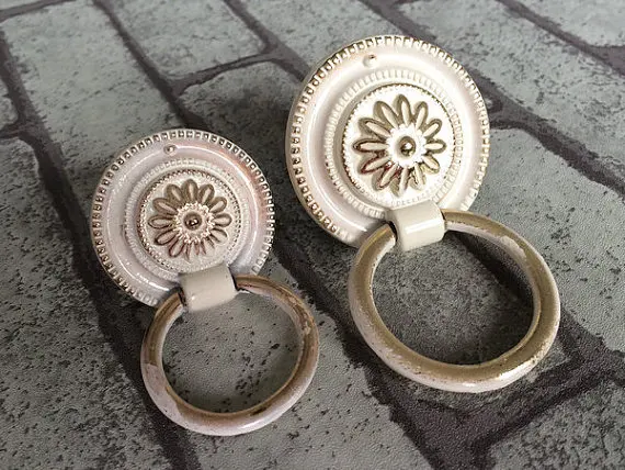 Dresser Drawer Knobs Pulls Handles White Gold Flower Victorian