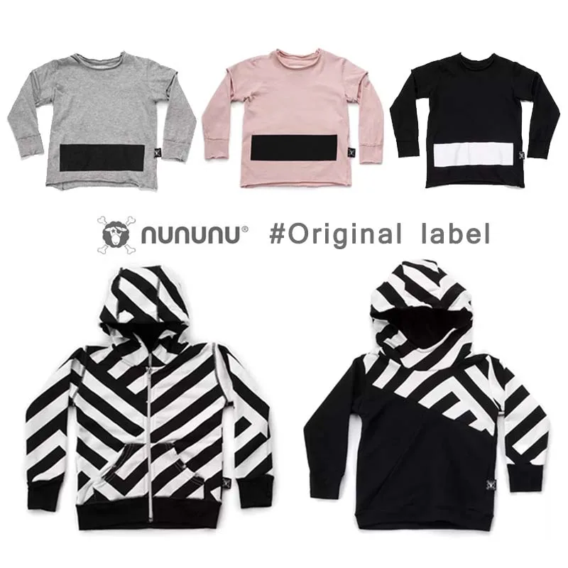 

BBK Kids long Sleeve T-Shirts cotton Boys Sweatshirts Hoodies outwear 2018 Autumn Nununu Skull&Stripe pattern Tops girls Clothes