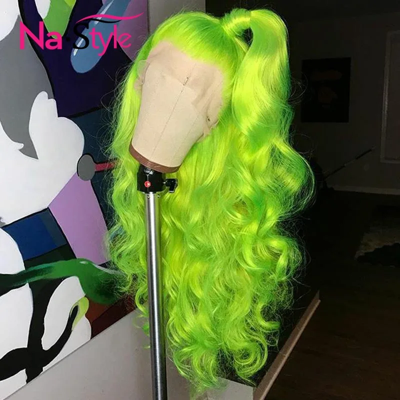 Green Wig Colored Human Hair Wigs Body Wave Lace Front Wig Green Human