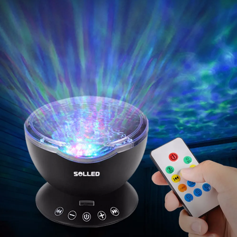 Remote Control Ocean Wave Projector 12 LED 7 Colors Night