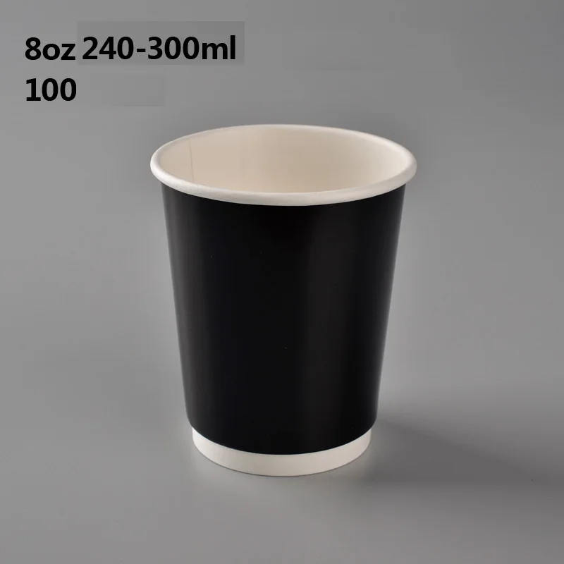 100x одноразовые стаканчики для кофе двойной настенной слой крафт-бумаги 8 унций 240 мл-300 мл FDA SGS на заказ черный - Цвет: Черный