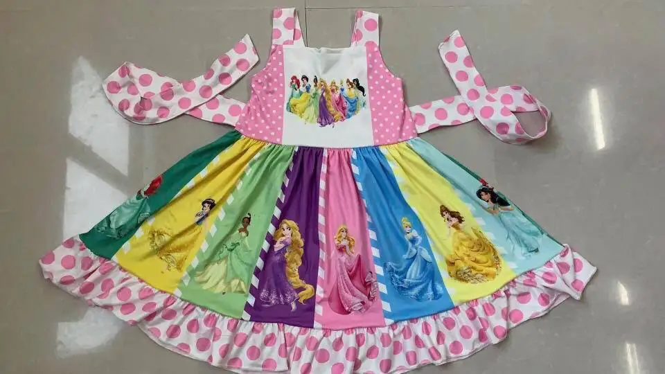 

Summer's cutest princess spin dress pink multi-color princess dress sleeveless straps birthday party girl twirl dress