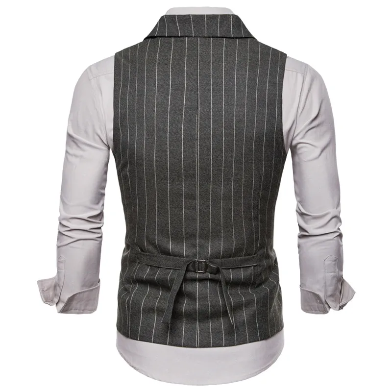 Riinr 2019 Autumn and Winter New Retro Wind Collar Collar Striped Men's Casual Double-Breasted Vest Suit Vest Men Jacket Plus 