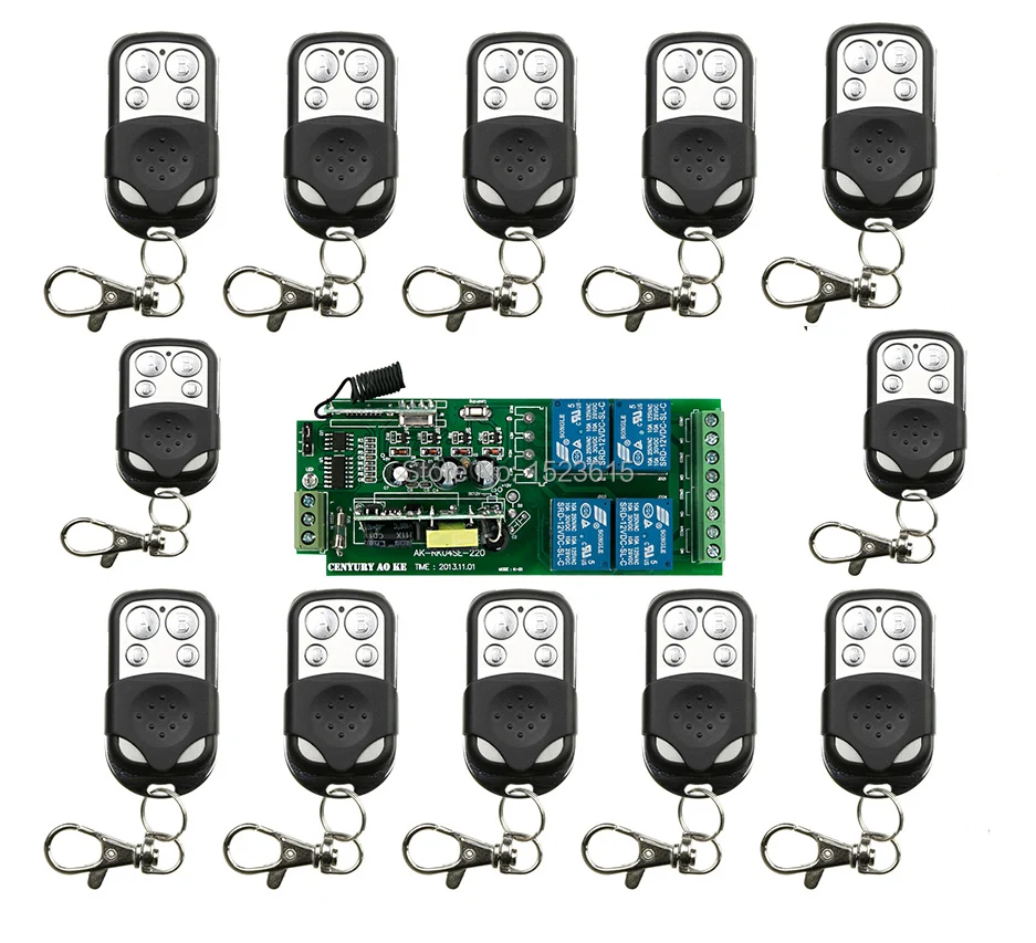 

85v~250V 110V 220V 240V 4CH RF Wireless Remote Control Relay Switch Security System Garage Doors 1 x Receiver & 12x Transmitter