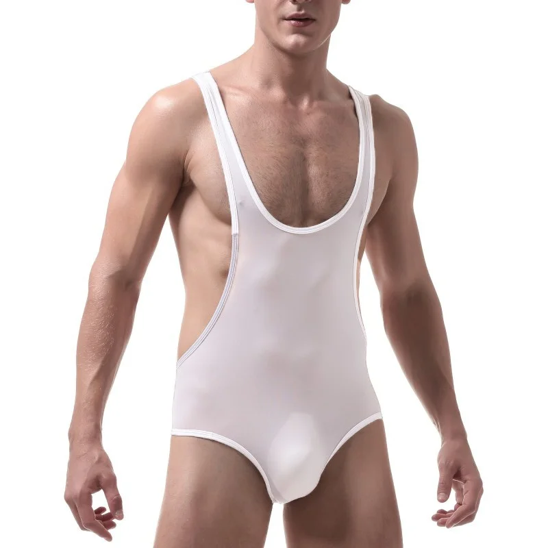 

Ultrathin Ice Silk Mens Underwear Sexy Bodysuit Men Transparent Corset Nylon Bodysuit Shapewear for Men