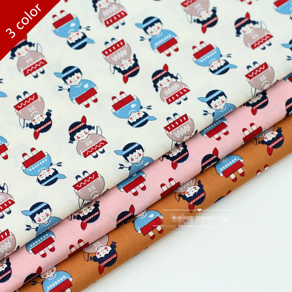 

Original Design 3 Colors Indian Tribe Little Girl Little Boy Ethnic Cotton Fabric/(Width:43"/110cm)