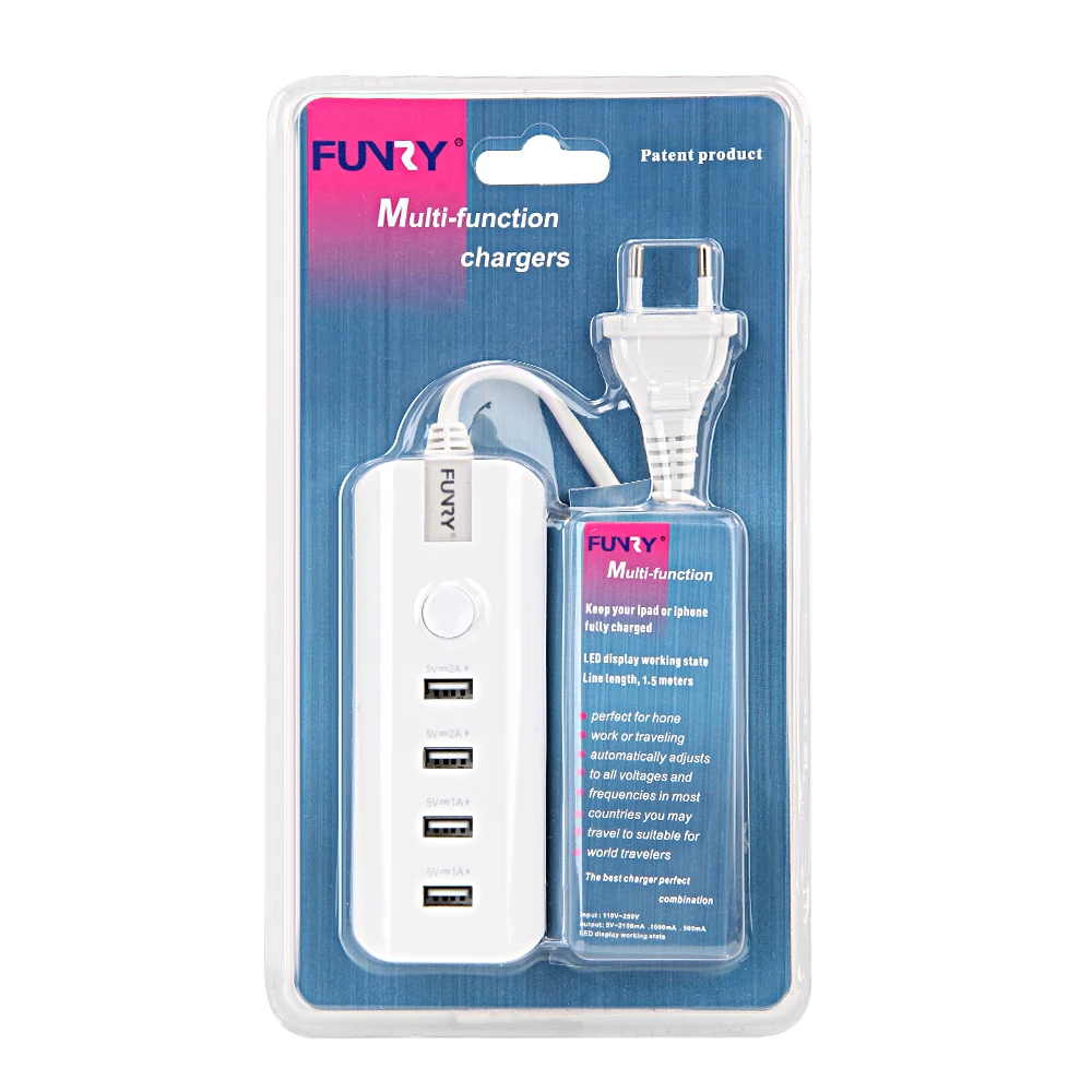 Funry CHG EU001 ЕС Подключите USB мини зарядные устройства 5 В 4 Интерфейс Вход 110 250