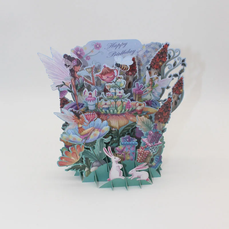  3D Laser Cut Handmade Happy Birthday Fairy Tale Forest Paper Invitation Greeting Card with Envelope - 32803898677